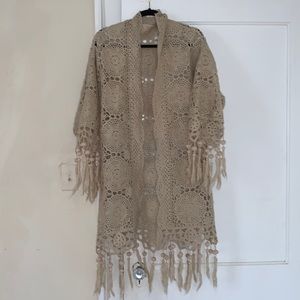 Beige crochet oversized cardigan, one-size